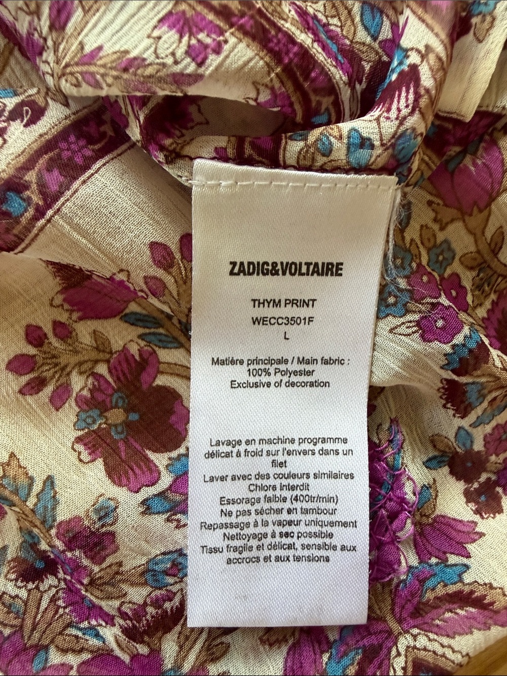 Zadig & Voltaire Purple Cream Floral Pintuck top - Picture 6 of 7